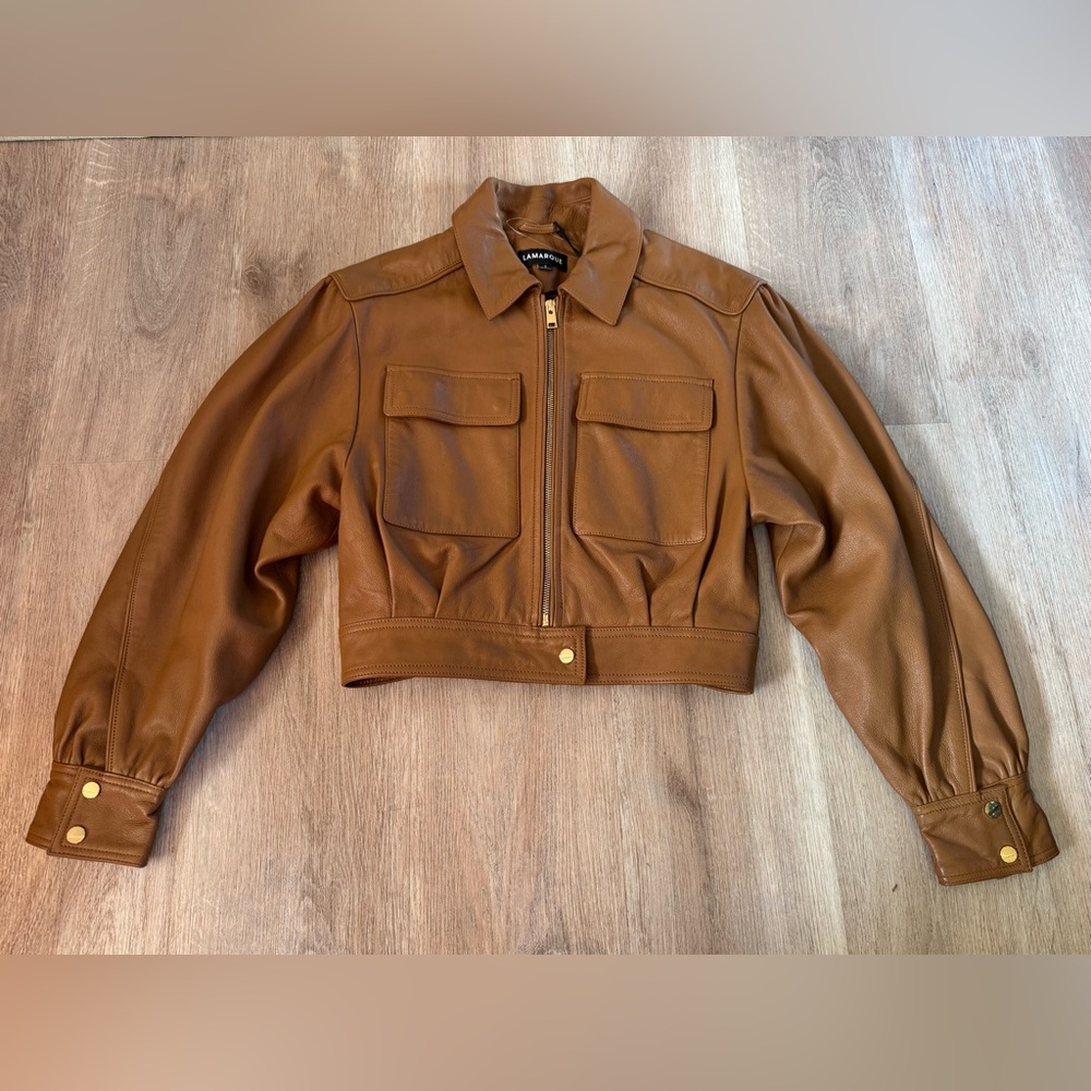{SOLD} LAMARQUE Dabria brown camel cropped leather zip up leather jacket SMALL